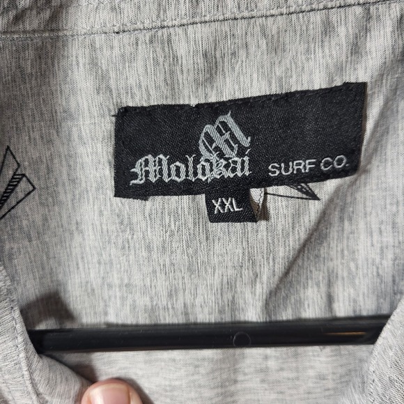 Molokai Surf Co Mens XXL Gray Paper Airplane Print Short Sleeve Button Down - Picture 3 of 6